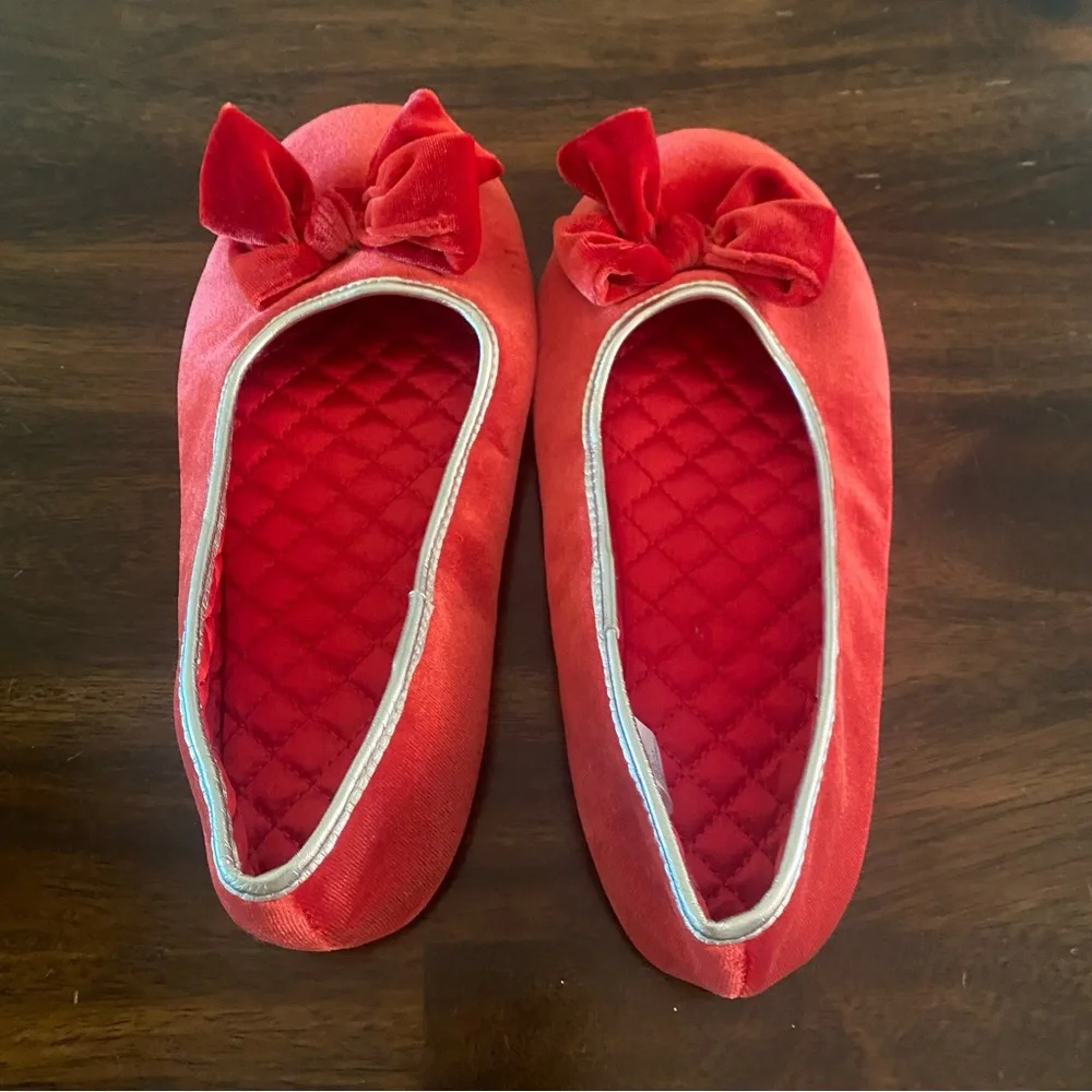 Janie and Jack Red Velvet Bow Kids Slippers